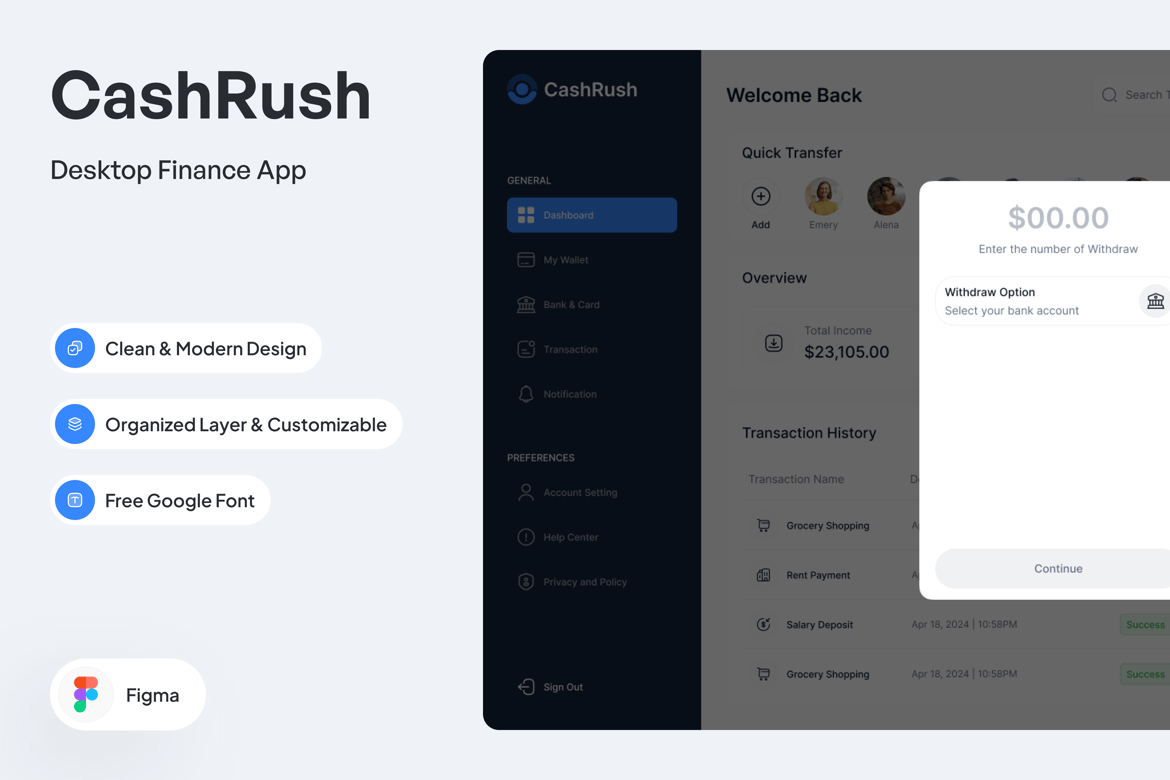 Download Withdraw Money Dashboard Figma Design