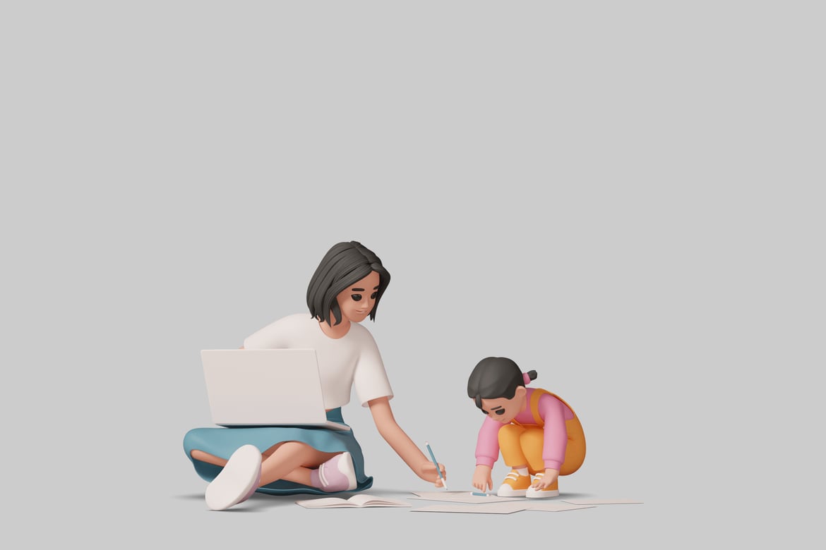 Download Woman and child engaged in a learning activity. 3D Model