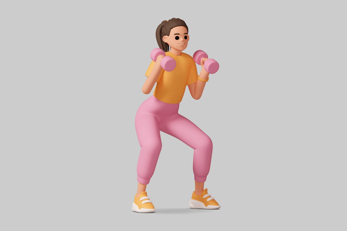 Download Woman doing dumbbell bicep curls. 3D Model