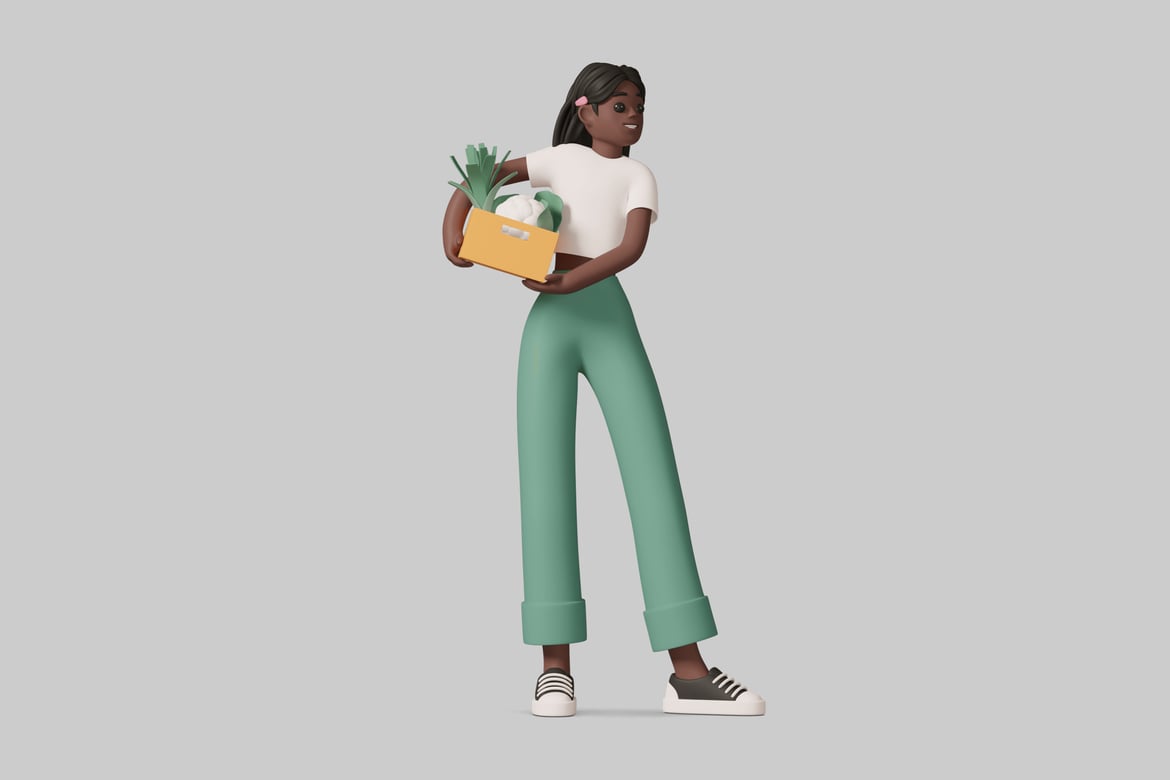 Download Woman holding a box of plants. 3D Model