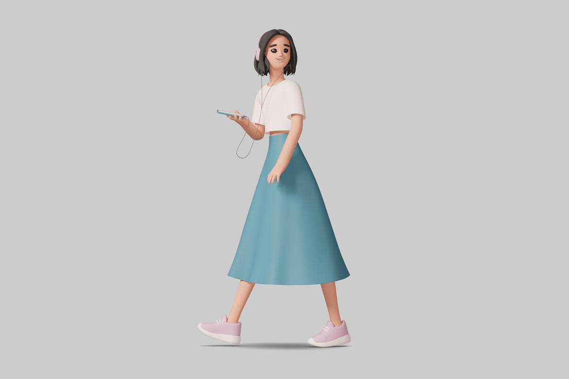 Download Woman walking and listening to music 3D Model