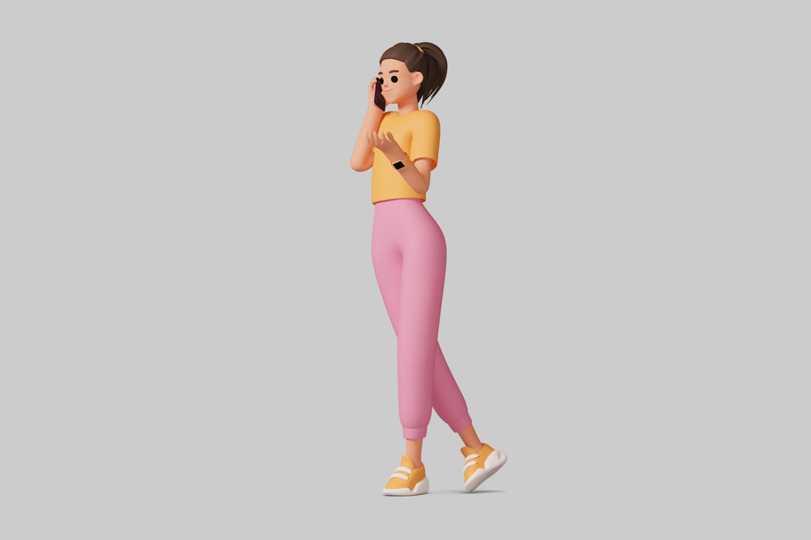 Download Woman walking and talking on her phone. 3D Model