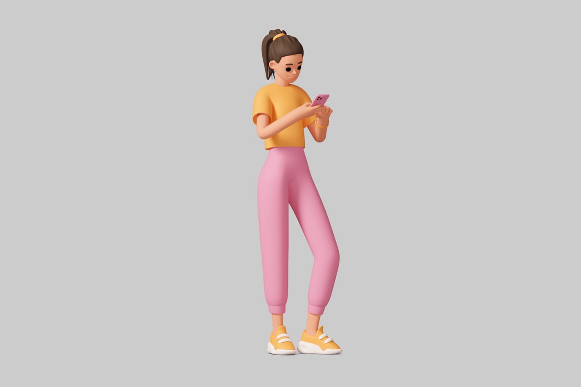 Download Woman with a pink cell phone. 3D Model