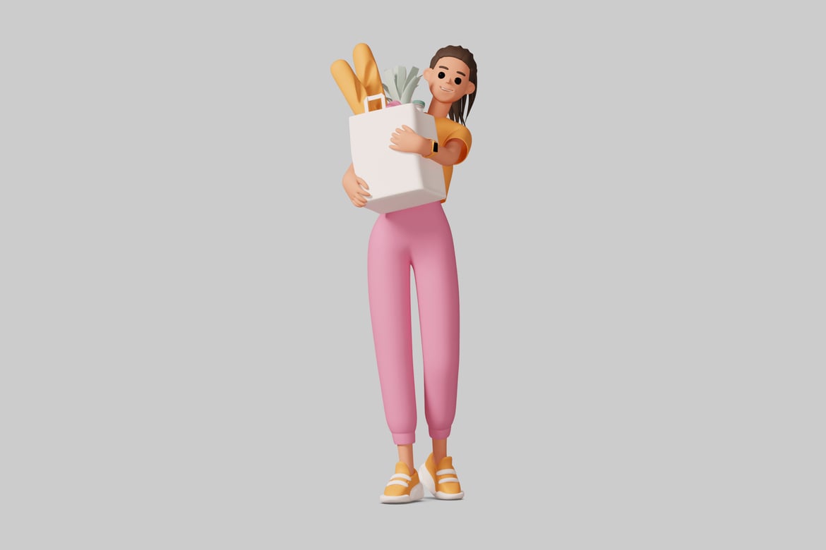 Download Woman with groceries. 3D Model