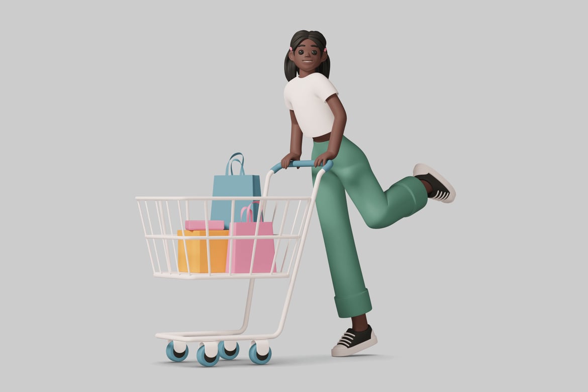 Download Woman with shopping cart. 3D Model