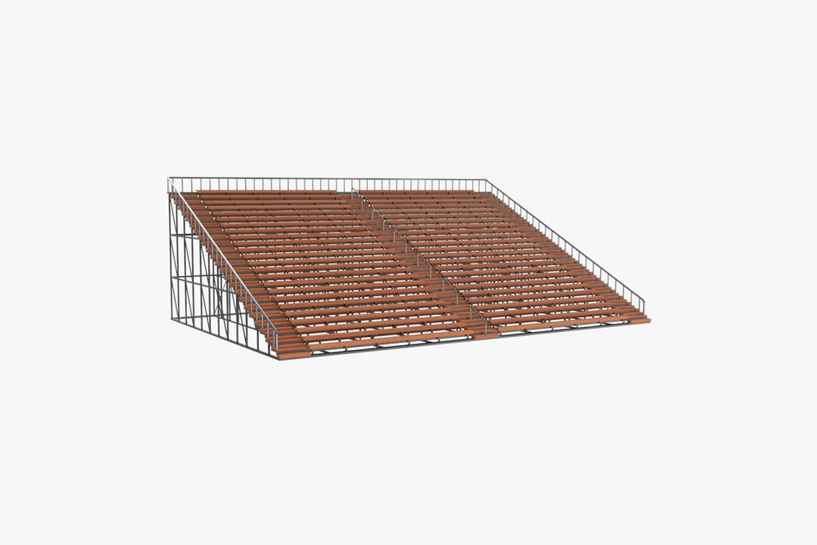 Download Wooden Bleacher Seats, Wooden Grandstand with Metal Frame 3D Model