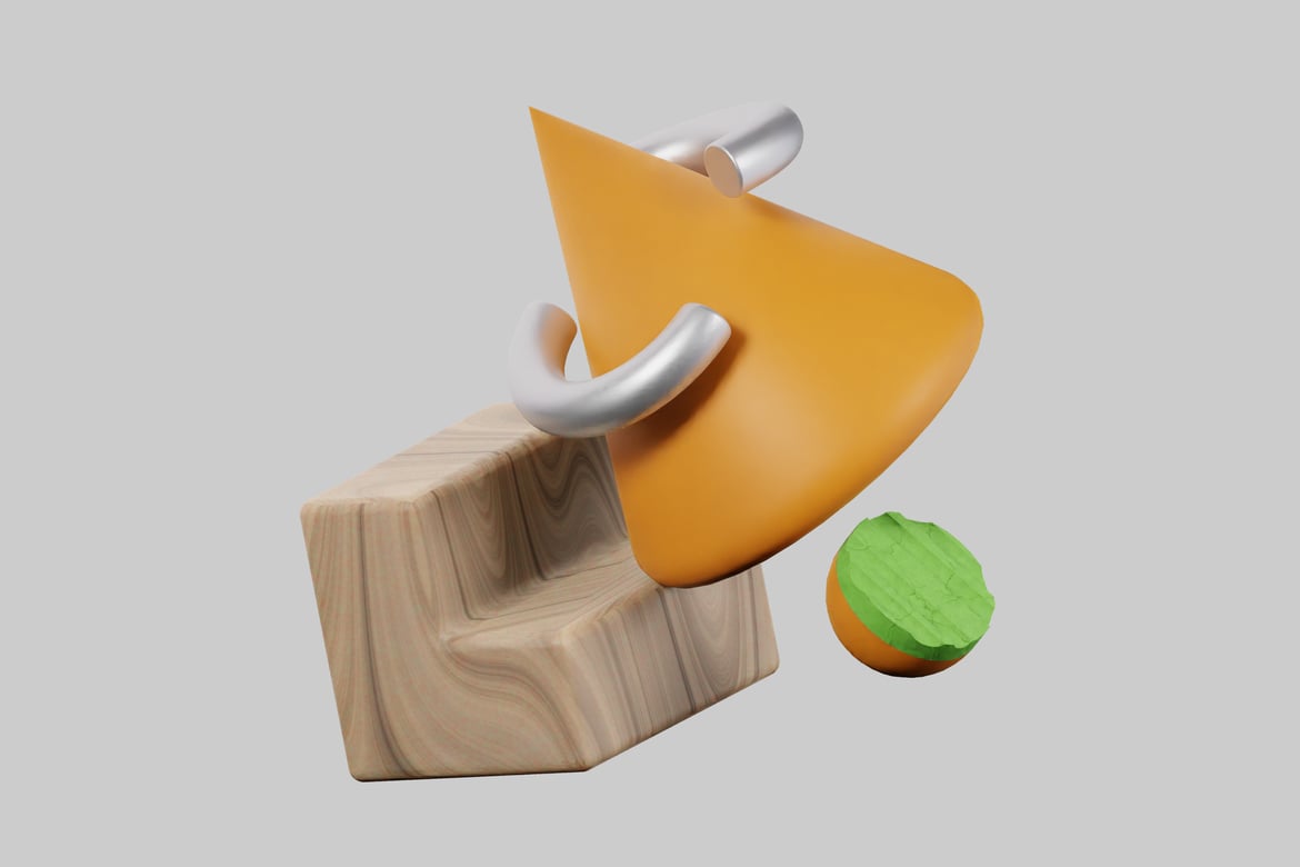 Download Wooden Block Set with Knife and Green Sphere 3D Model