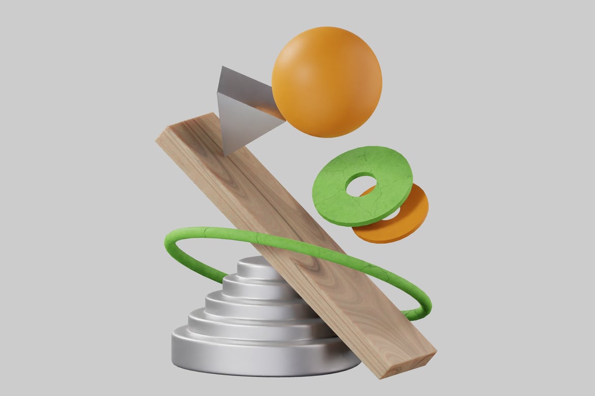 Download Wooden Composition with Knife Detail and Sphere 3D Model