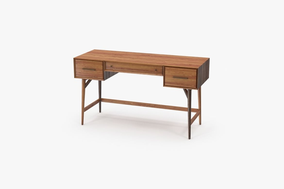 Download Wooden Desk with Three Drawers and Tapered Legs 3D Model