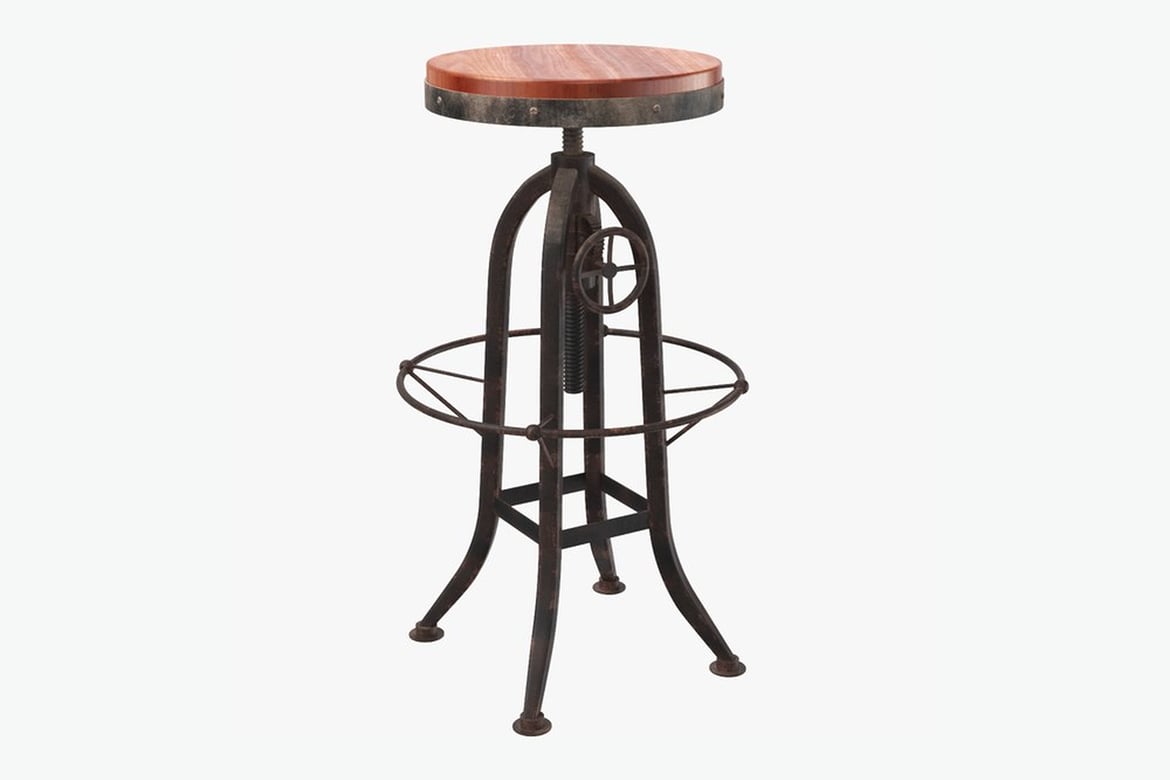 Download Wooden Seat and Dark Metal Frame Stool 3D Model