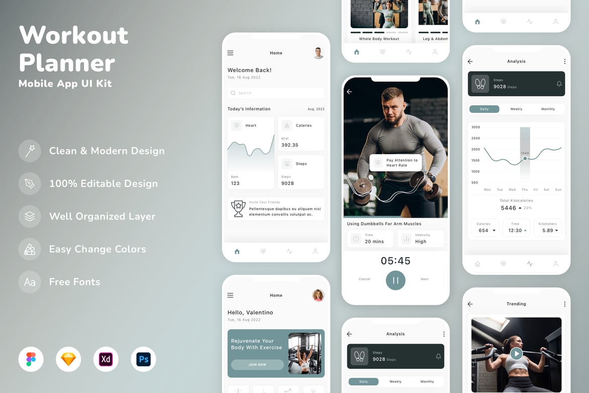 Download Workout Planner Mobile App UI Kit Figma Design