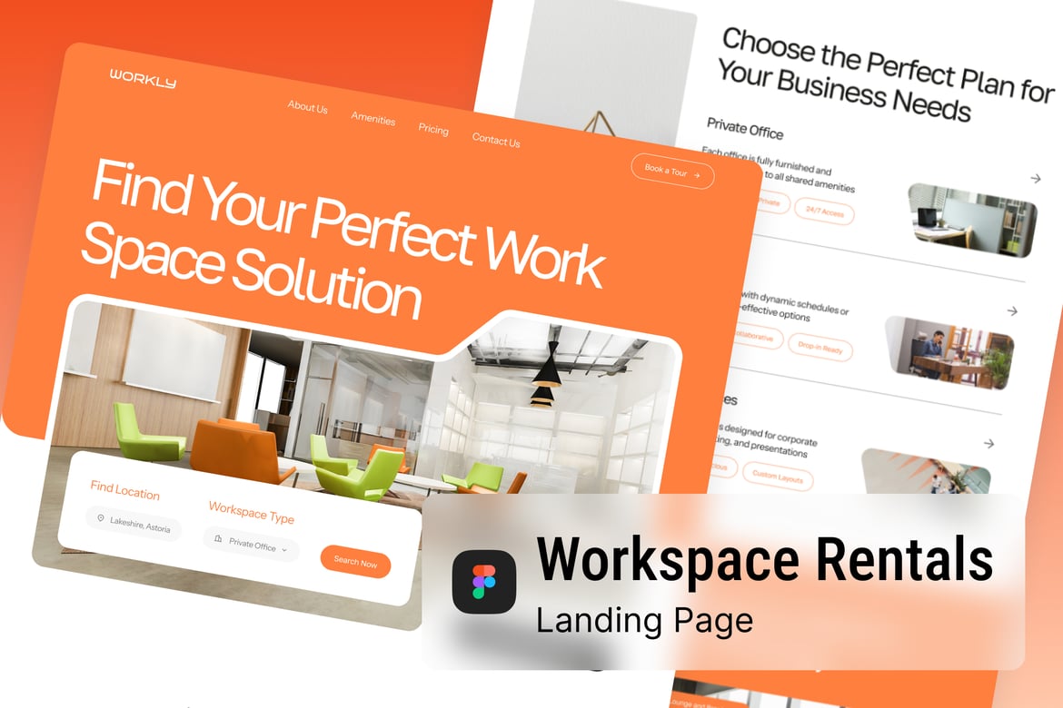 Download Workspace Rentals Landing Page Figma Design