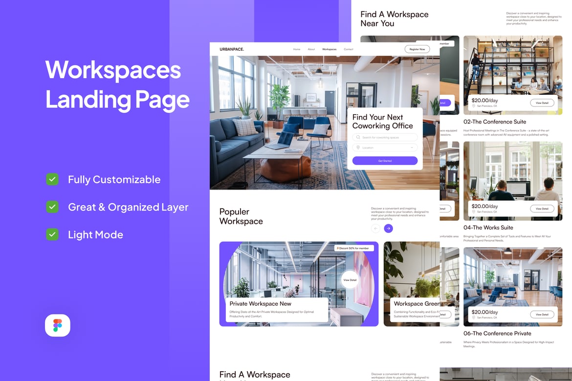 Download Workspaces Page - Urbanpace Figma Design