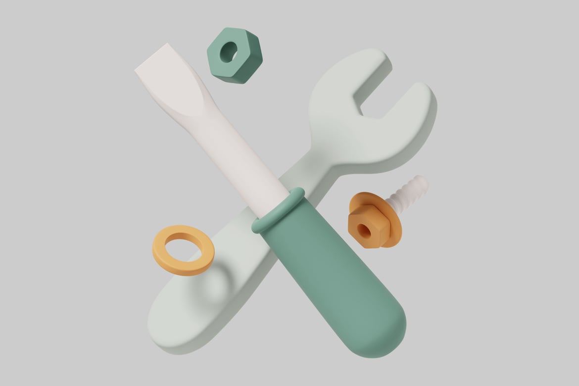 Download Wrench and screwdriver with nuts and bolts 3D Model