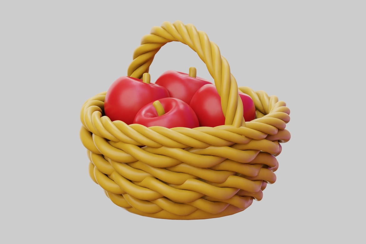 Download Yellow basket with red apples 3D Model