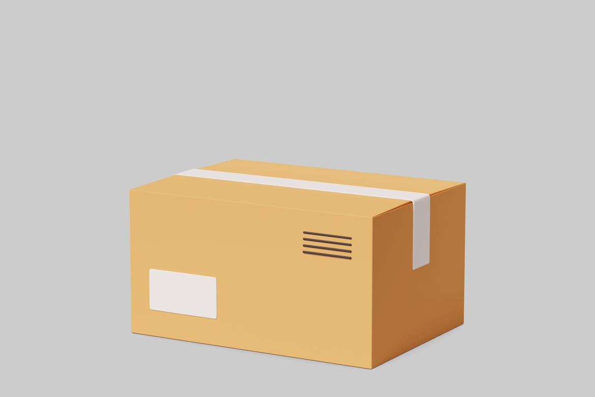 Download Yellow box with white stripe and black lines on the front. 3D Model