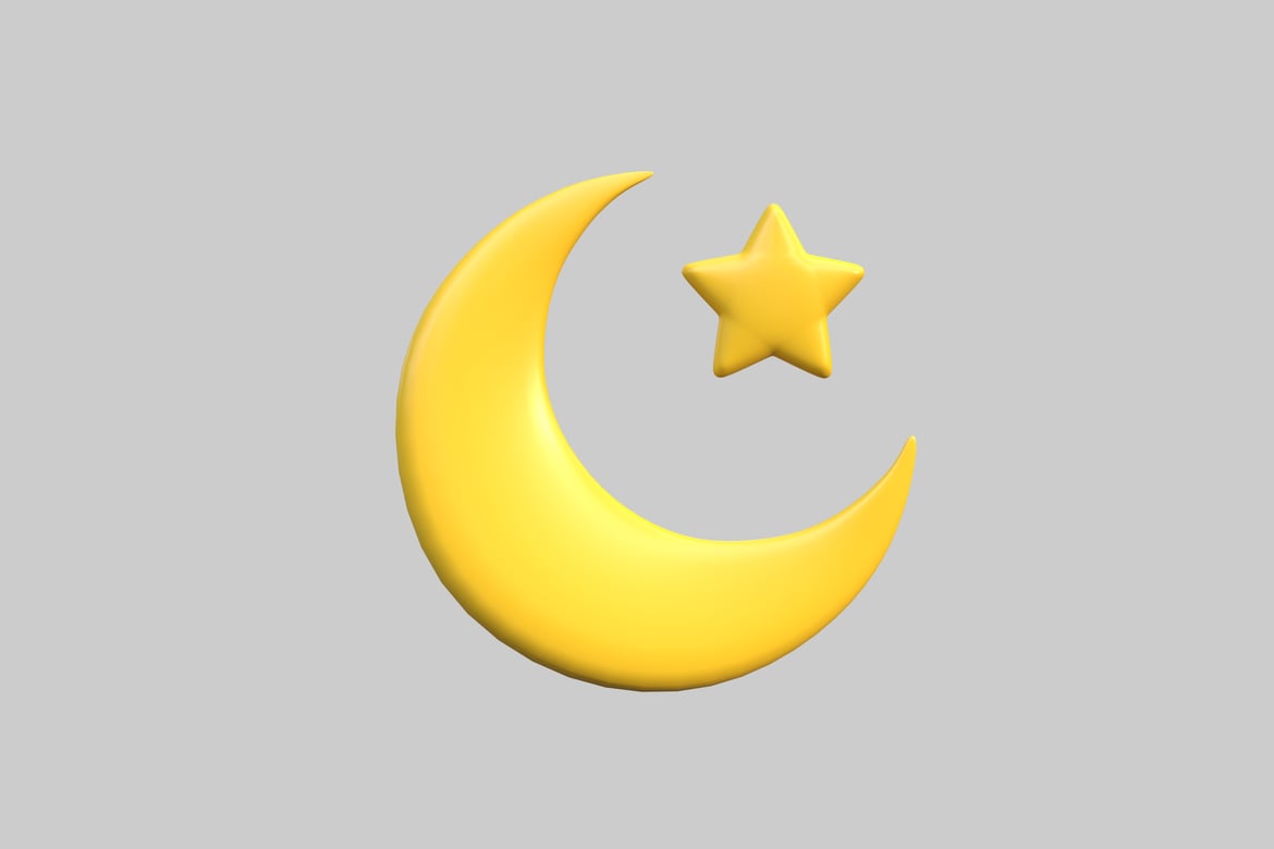 Download Yellow Crescent Moon and Star 3D Model