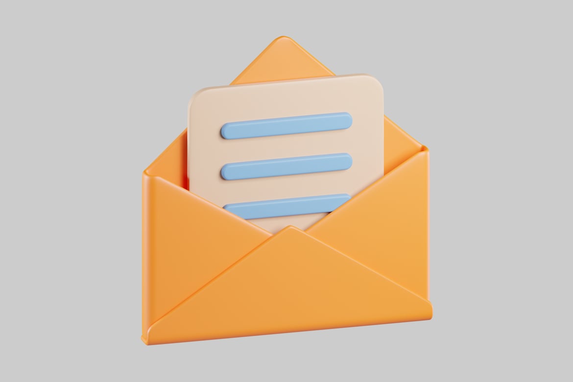 Download Yellow Envelope with Blue and White Leaf Protruding 3D Model