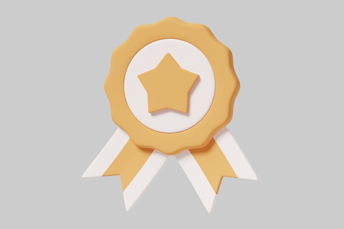 Download Yellow rosette with white and yellow ribbons and a central star. 3D Model