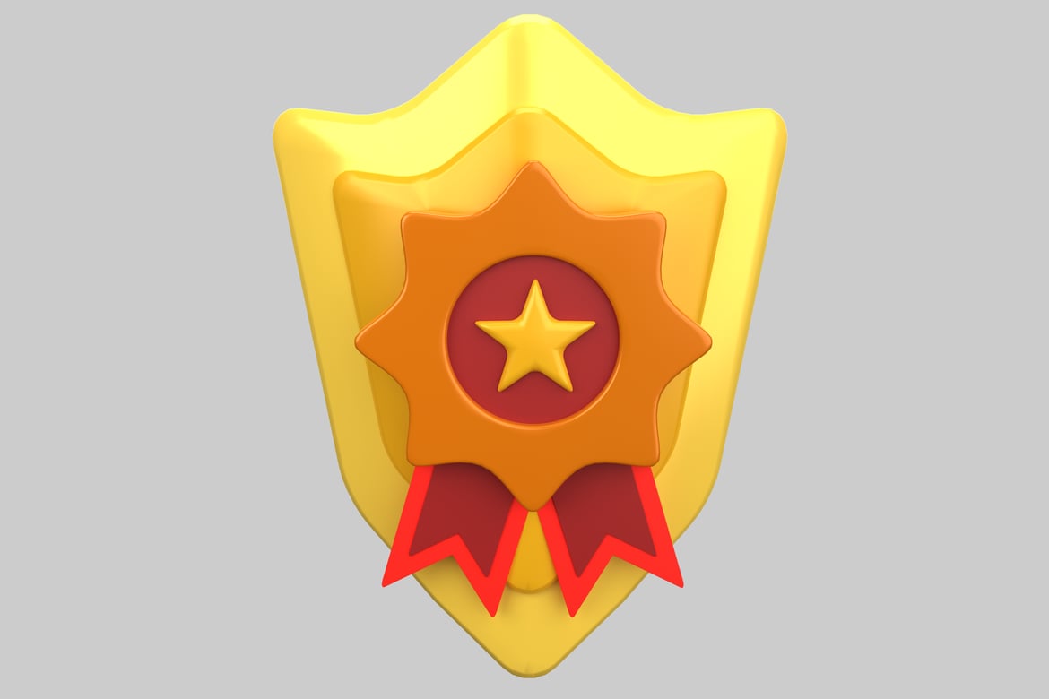 Download Yellow shield with red star and ribbon. 3D Model