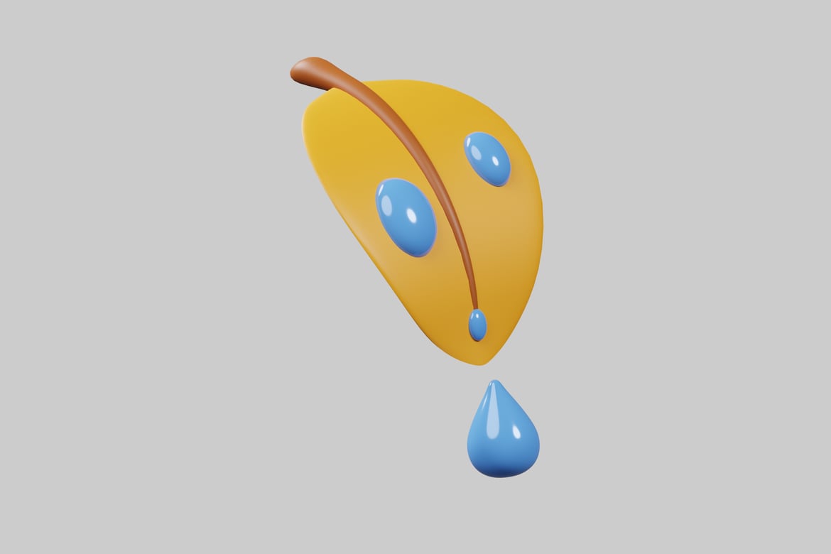 Download Yellow teardrop-shaped object with three blue droplets 3D Model