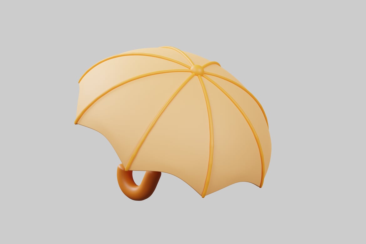 Download Yellow umbrella with curved handle and rounded tip 3D Model