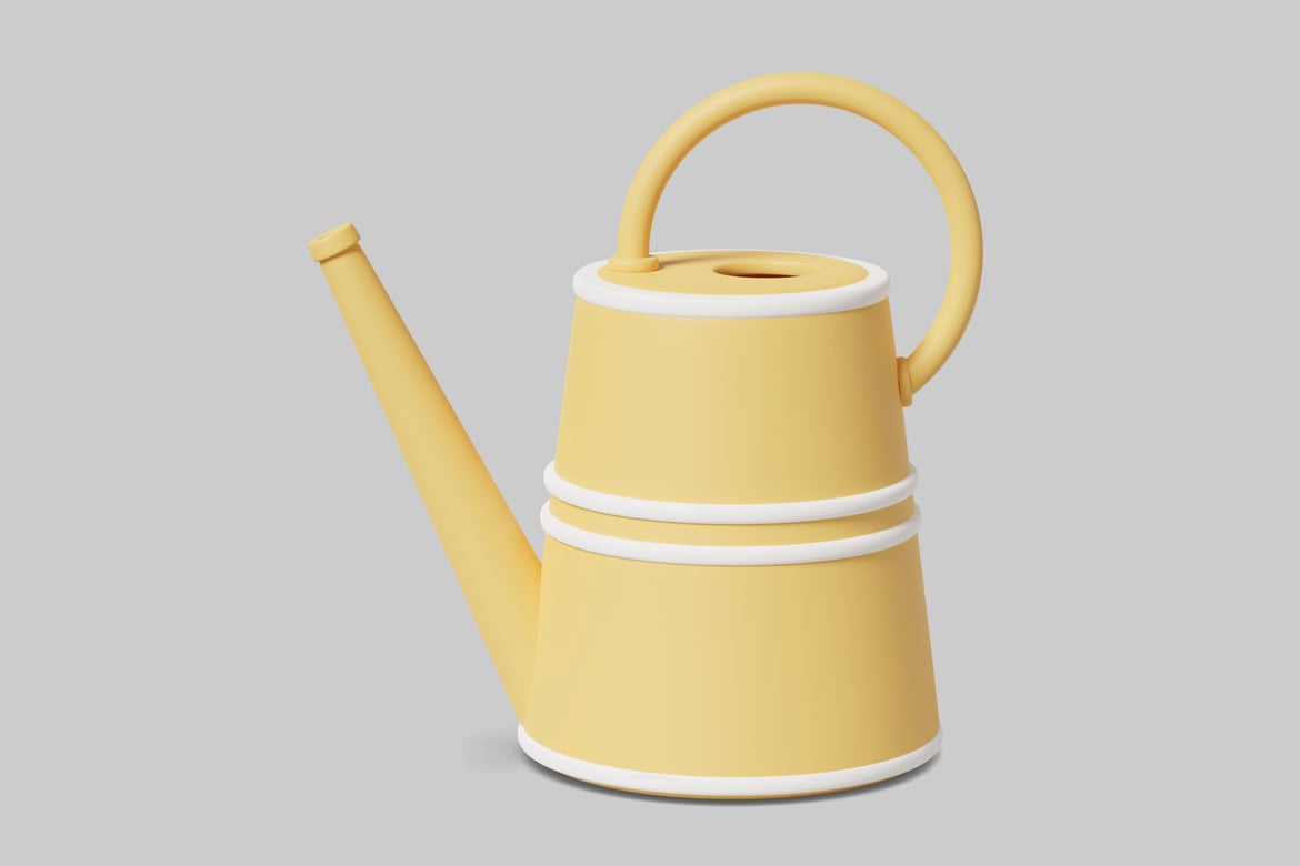 Download Yellow watering can with long spout and handle 3D Model