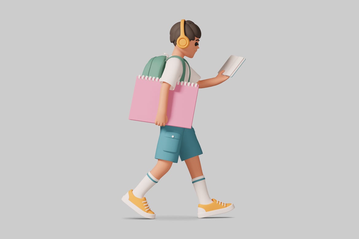 Download Young boy with backpack and spiral notebook 3D Model