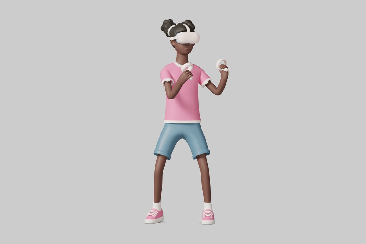 Download Young girl wearing a virtual reality headset 3D Model