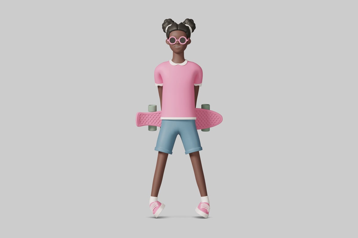 Download Young girl with pink skateboard 3D Model