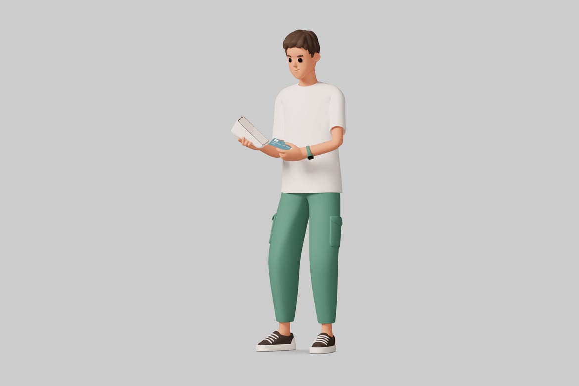 Download Young man with tablet and credit card 3D Model