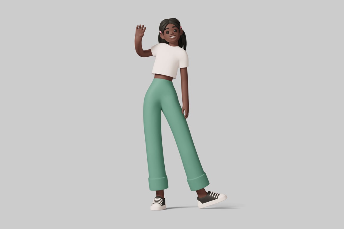 Download Young woman in a white crop top and green pants 3D Model