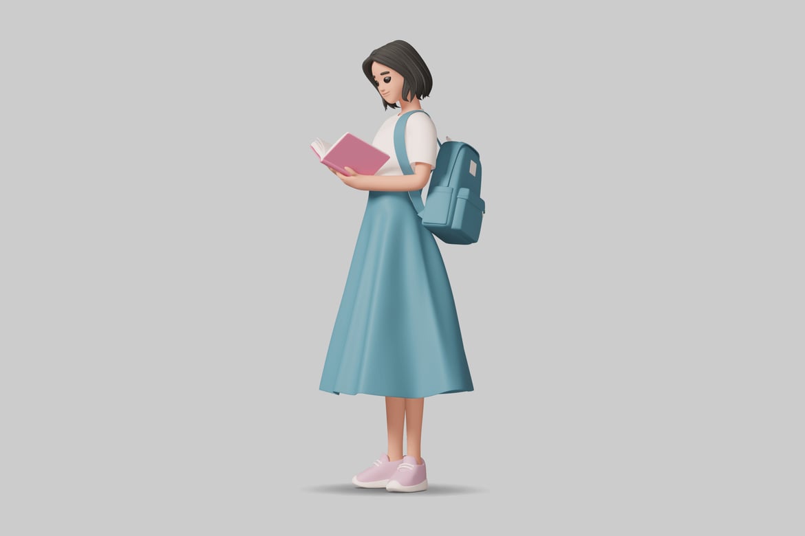 Download Young woman in casual attire with a book. 3D Model