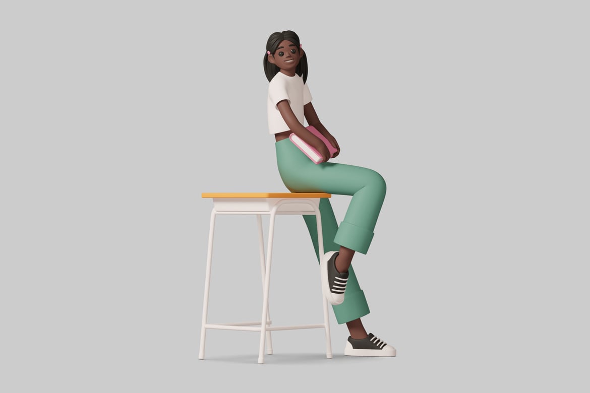 Download Young woman sitting on a stool 3D Model