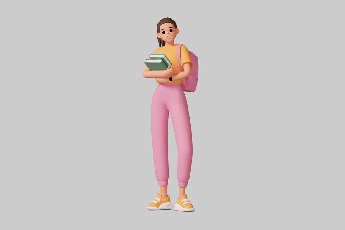 Download Young woman with a stack of books 3D Model