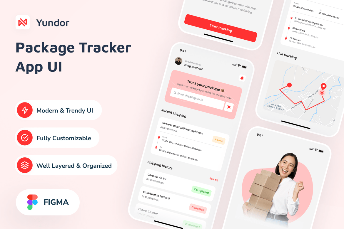 Download Yundor - Package Tracker App UI Figma Design