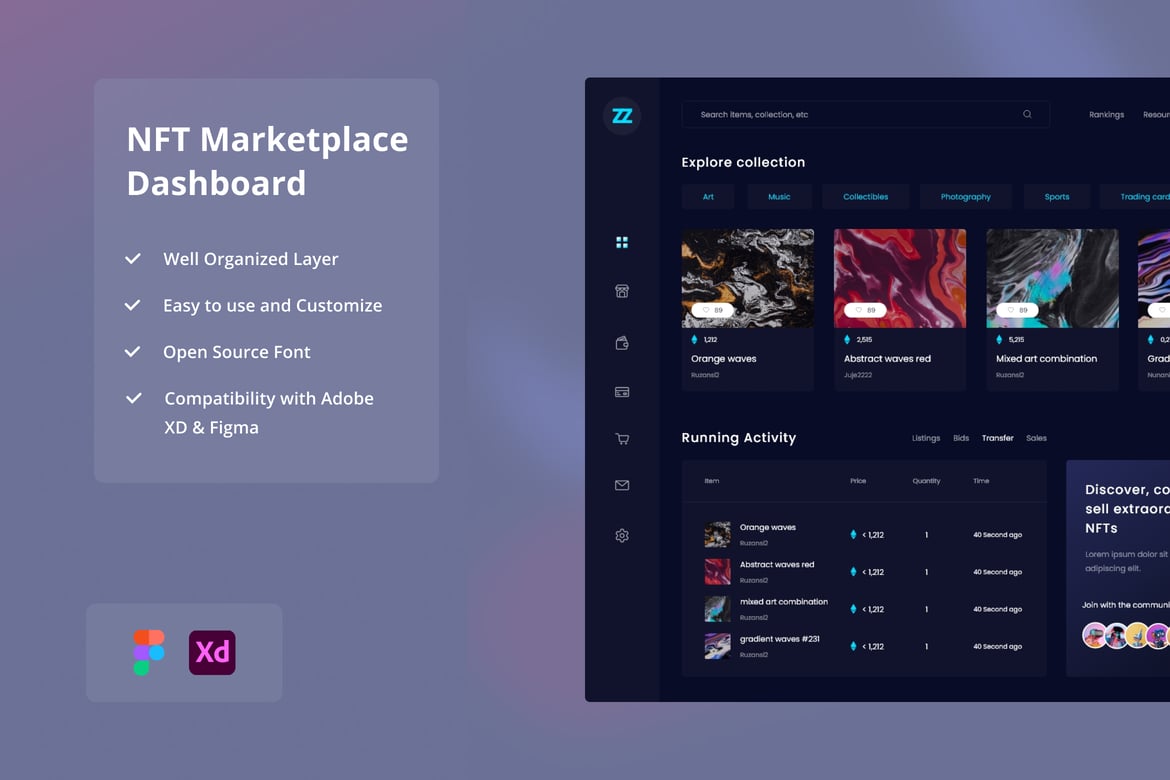 Download Zimlu - NFT Market Dashboard UI Kit Figma Design