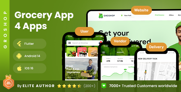 Download 7 App Template| Grocery Delivery App| Multi Vendor Grocery Ordering App| Grocery Store App| Groshop