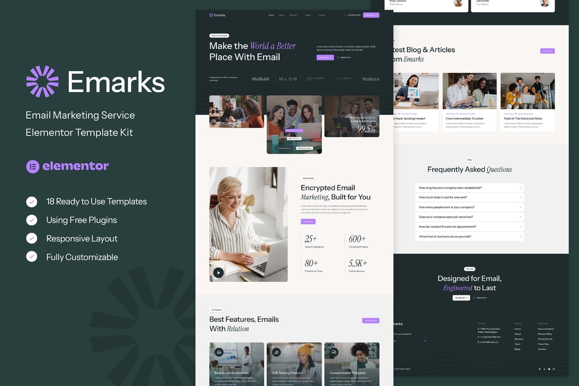 Download Emarks - Email Marketing Service Elementor Template Kit