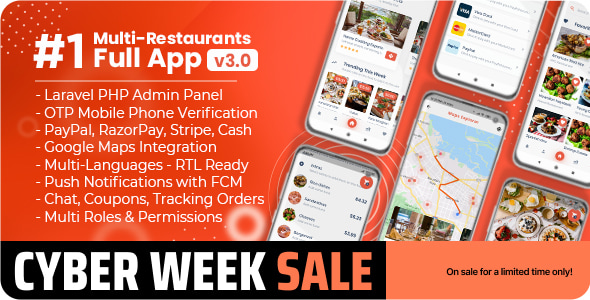 Download Food Delivery Flutter + PHP Laravel Admin Panel