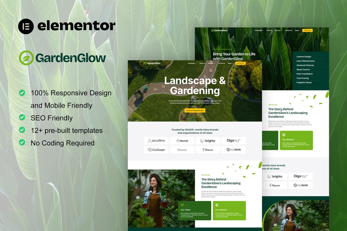 Download GardenGlow - Gardening & Landscape Elementor Pro Template Kit