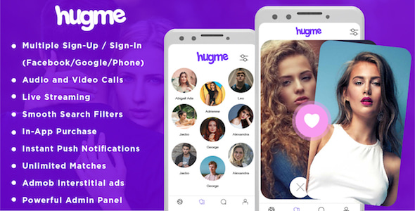 Download Hugme - Android Native Dating App with Audio Video Calls and Live Streaming