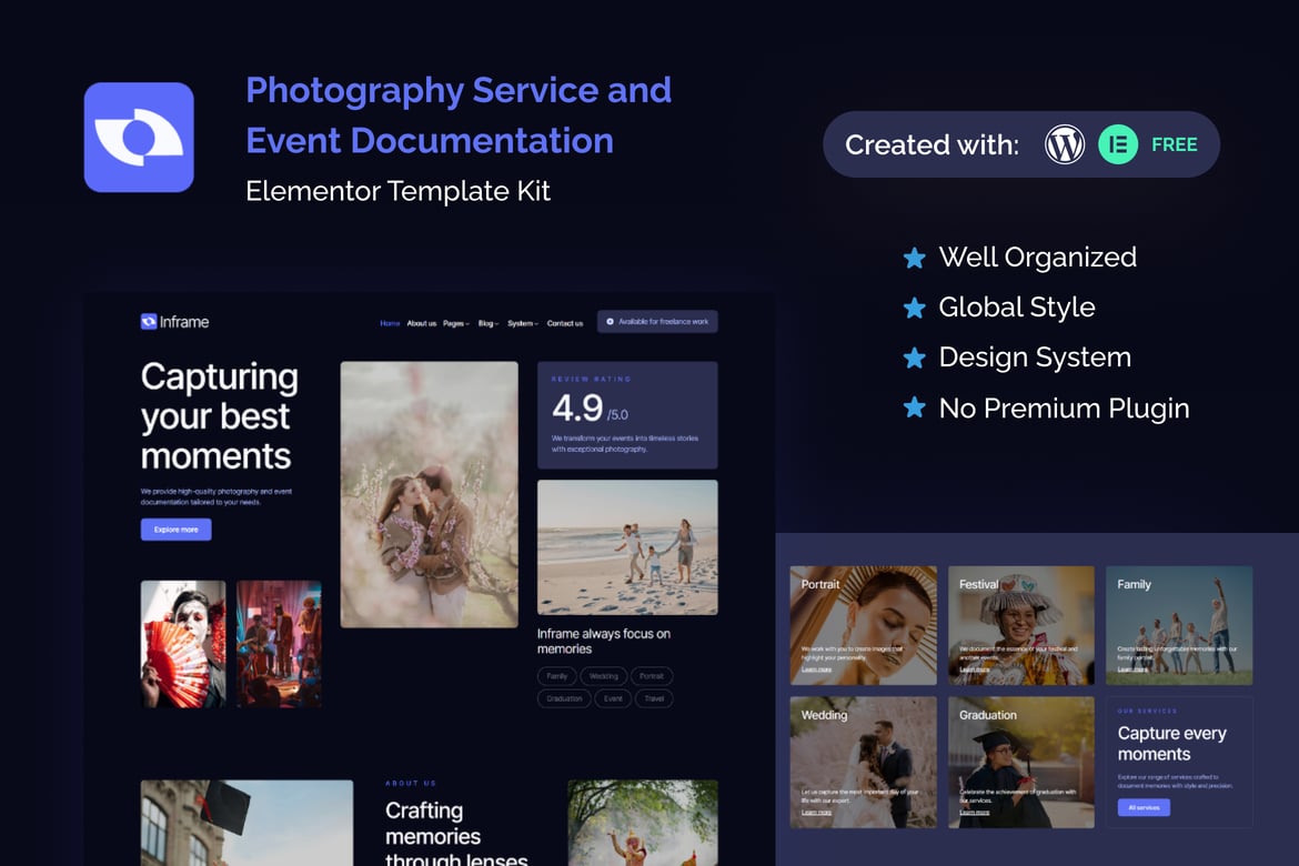 Download Inframe - Photography Service & Event Documentation Elementor Template Kit