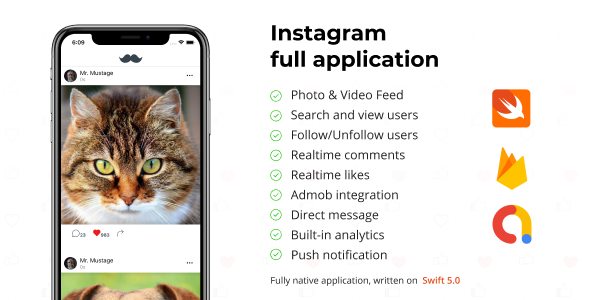 Download Instagram App iOS Template + Web, Firebase (Photo&Video)