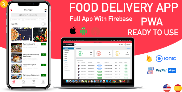 Download ionic 5 food delivery full (Android + iOS + Admin Panel PWA) app with firebase