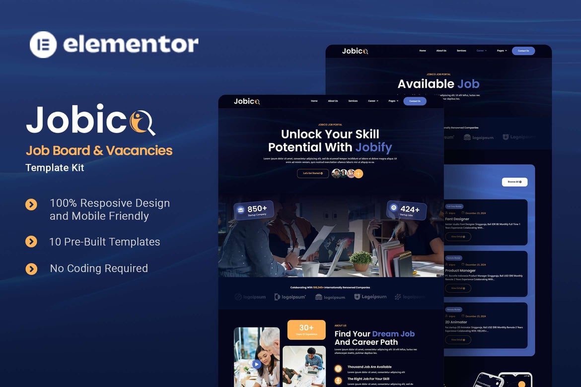 Download Jobico - Job Board & Vacancies Elementor Template Kit