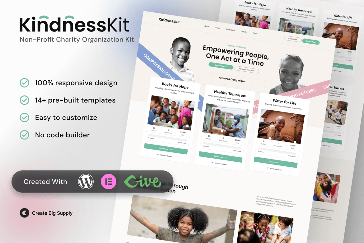 Download KindnessKit - Non-Profit & Charity Elementor Template Kit – Donation & Fundraising