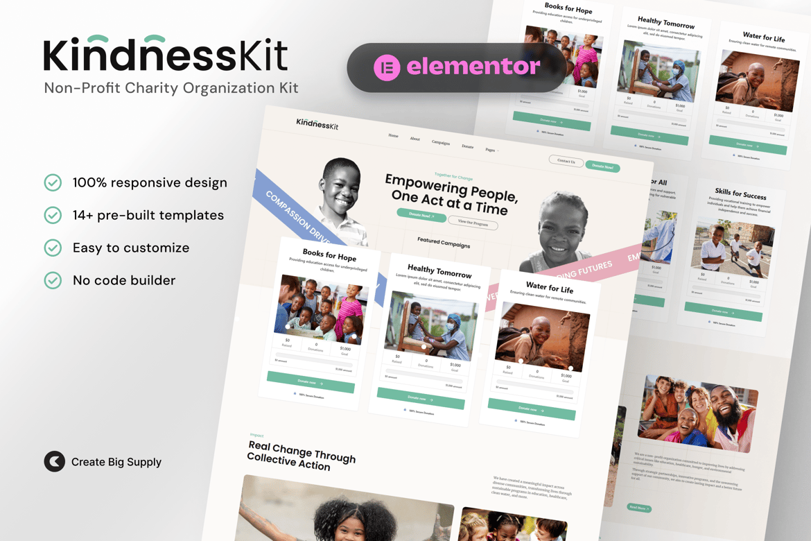 Download KindnessKit - Non-Profit & Charity Elementor Template Kit – Donation & Fundraising