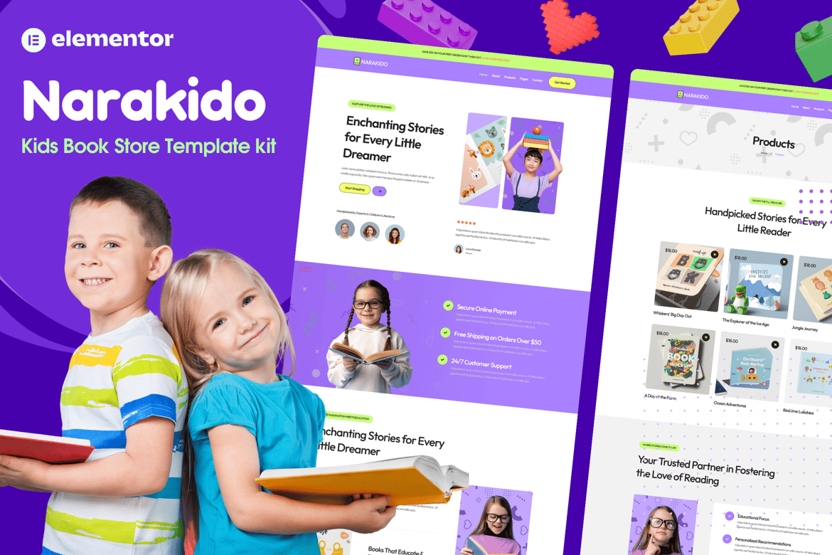 Download Narakido - Kids Bookstore Elementor Template Kit