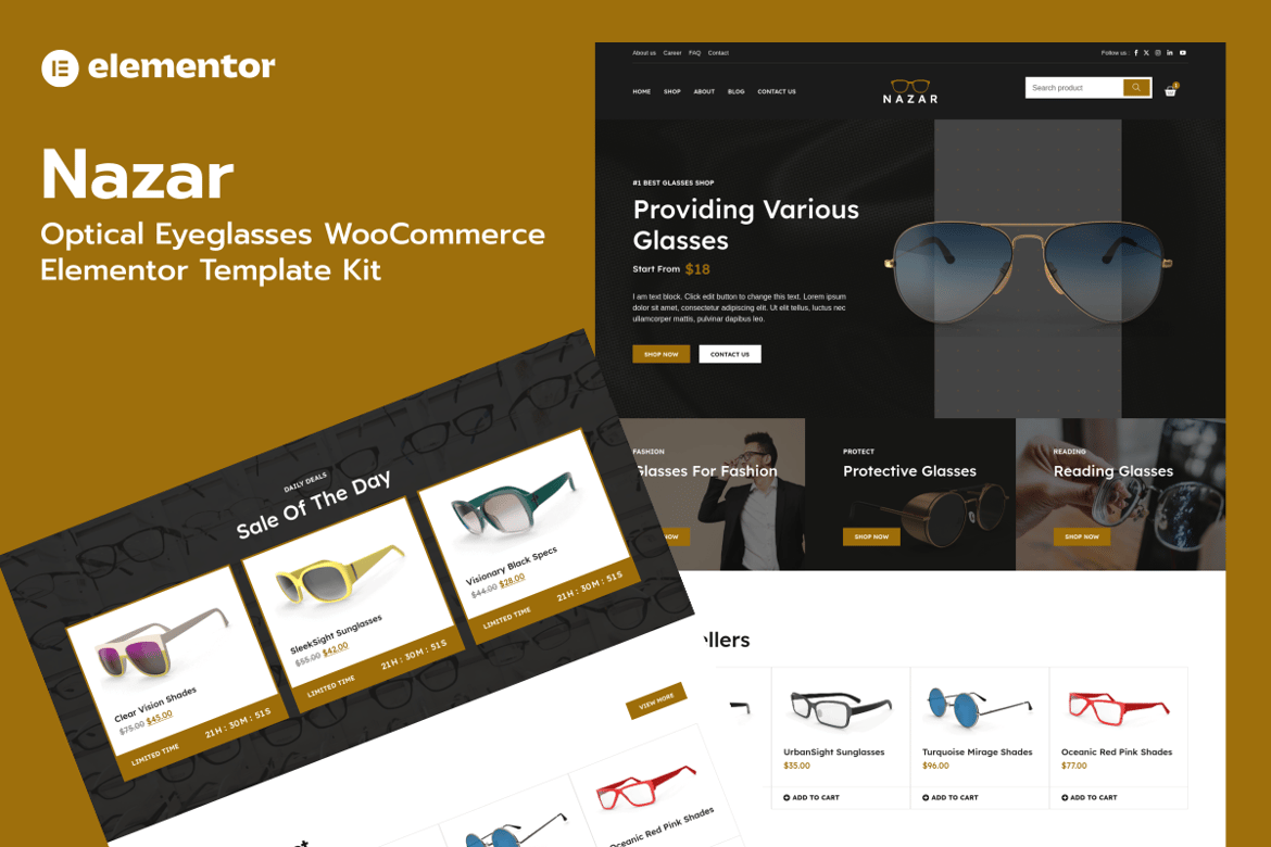 Download Nazar - Optical Eyewear WooCommerce Store Elementor Pro Template Kit